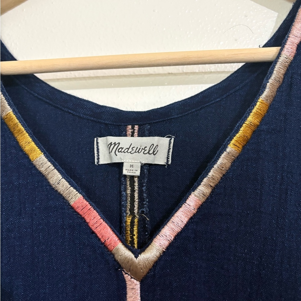 Madewell Isadora Embroidered Shift Dress Size Medium Blue 100% Cotton - Picture 4 of 7